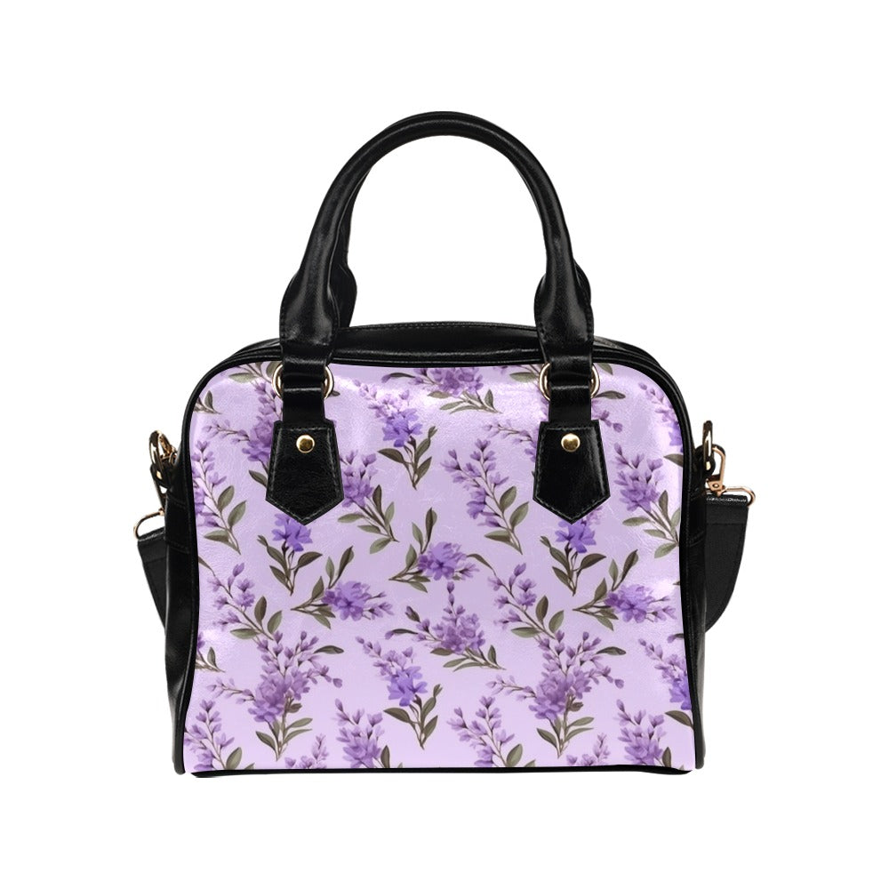 Lavender Floral Purse, Flowers Purple Pattern Cute Small Shoulder Zip Bag Vegan Leather Women Designer Handbag Crossbody Ladies