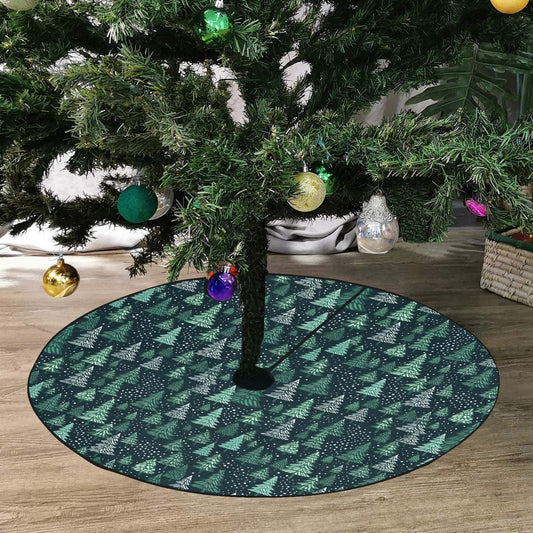 Green Christmas Tree Skirt, Retro Vintage Pine Trees Xmas Stand Small Large Base Cover Holiday Decor Decoration Party