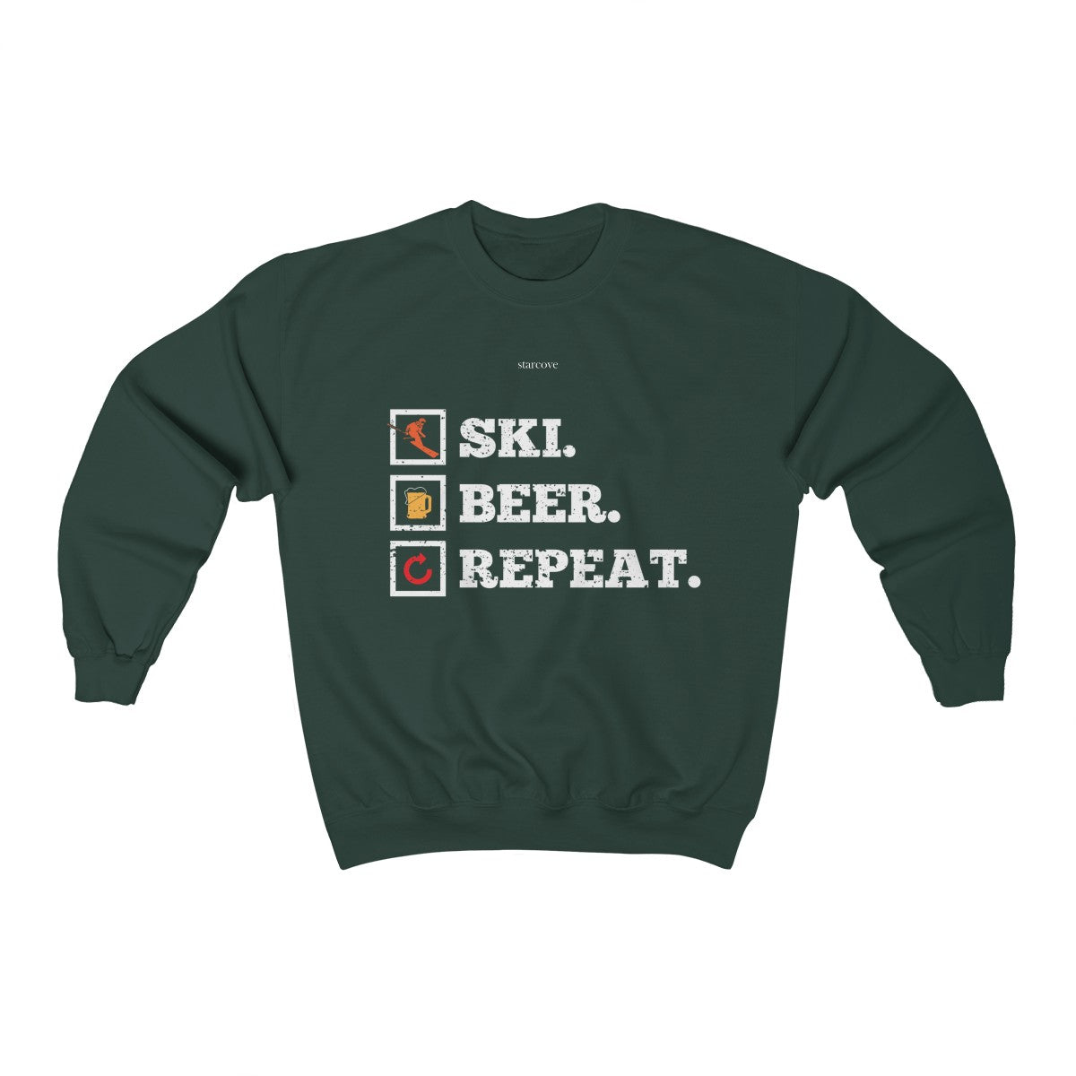 Funny Ski Beer Repeat Skiing Sweatshirt, Skiers Fun Gift Mountain Skier Drinking Apres Party Men Women Winter Sports Crewneck Sweater Starcove Fashion