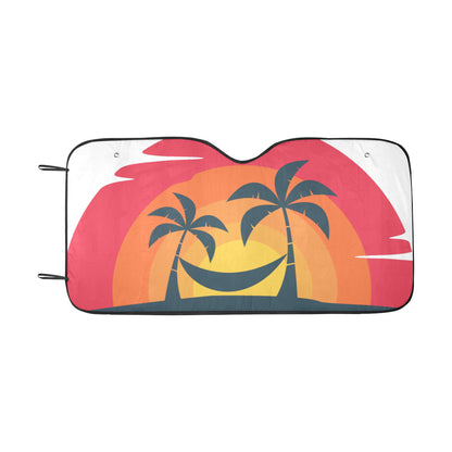 Retro Sunset Windshield Sun Shade, Hammock Island Palm Tree Car Accessories Auto Protector Window Visor Screen Cover Decor 55" x 29.53"