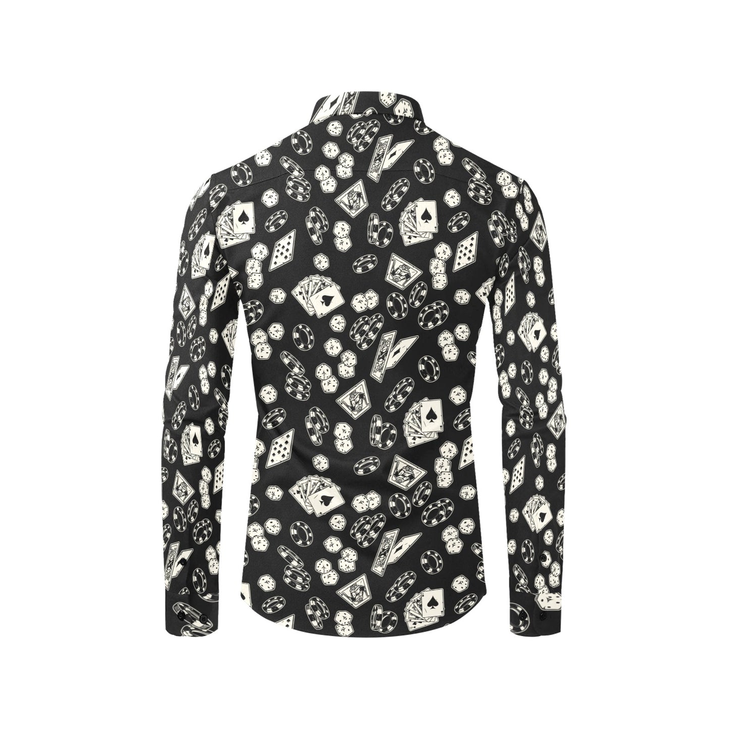 Casino Men Button Up Shirt, Long Sleeve Poker Gaming Gambling Print Dress Buttoned Collared Dress Shirt with Chest Pocket