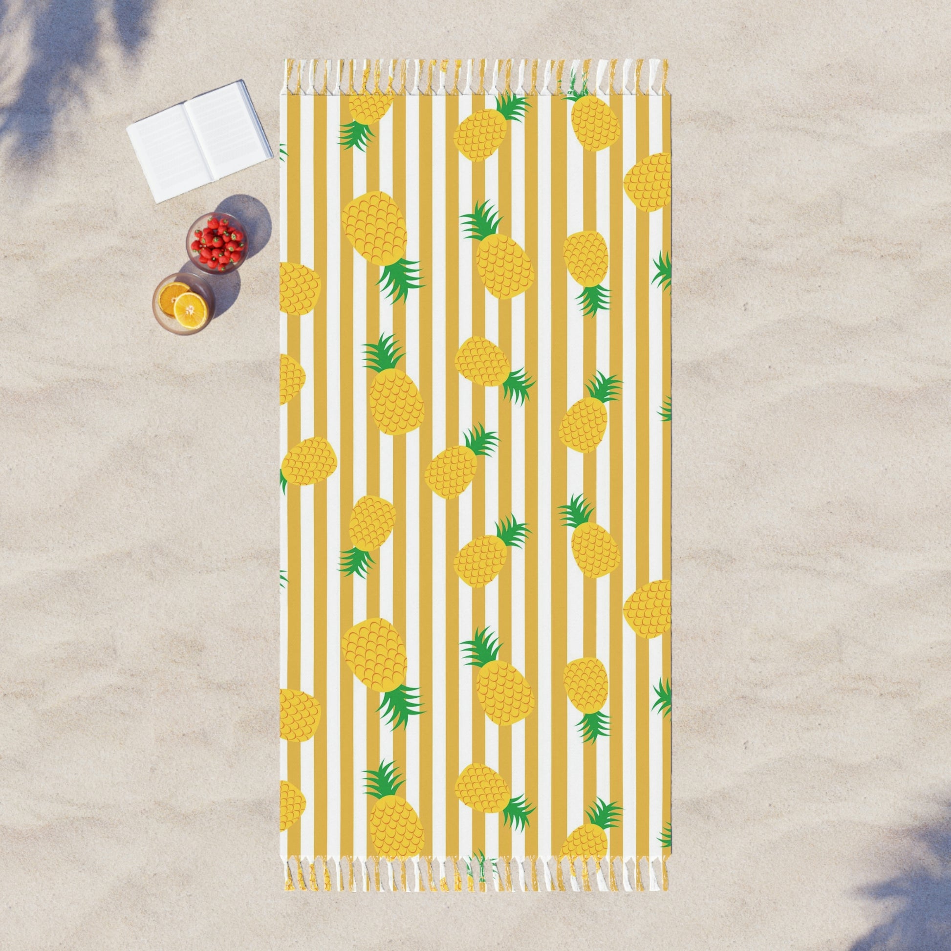 Pineapple Boho Beach Towel with Tassels, Striped Retro Woven Cloth Cover Up Large Pool Festival Sun Outdoor Oversized Blanket Starcove Fashion