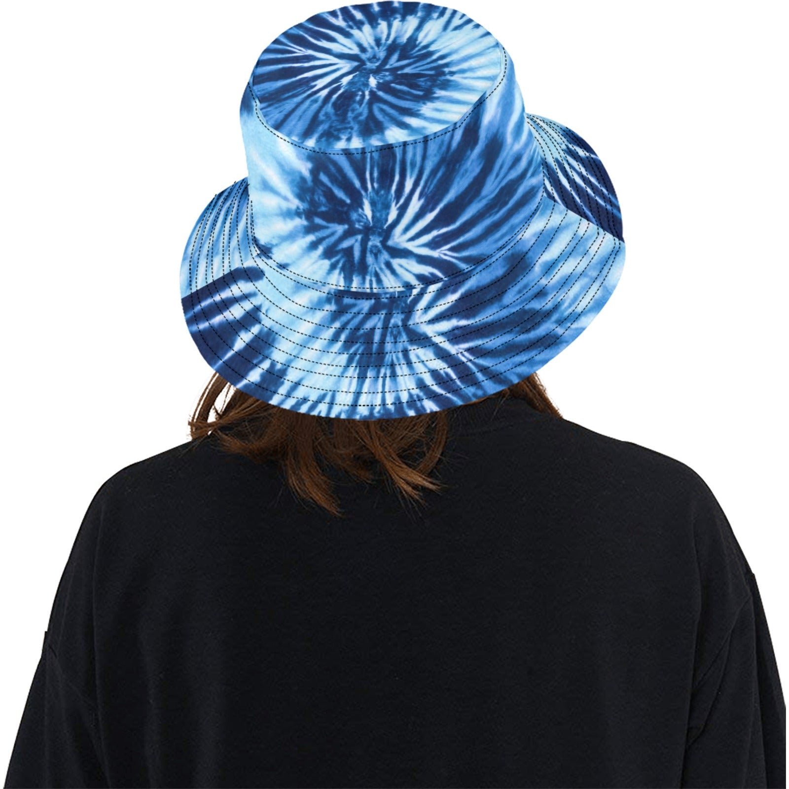 Blue Tie Dye Bucket Hat, Retro Vintage Summer Festival Cute Women Men Designer Beach Sun Shade Y2K Cotton Twill Starcove Fashion