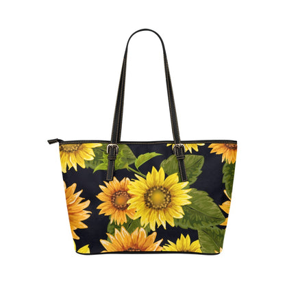Sunflower Tote Bag Purse, Floral Flowers Yellow Print Handbag Women Vegan Leather Zip Top Small Large Designer Handmade Shoulder Work Starcove Fashion