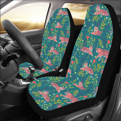 Tropical Tiger Car Seat Covers for Vehicle 2 pc, Animal Print Cheetah Cute Front Seat, Car SUV Vans Gift for Her Him Protector Accessory