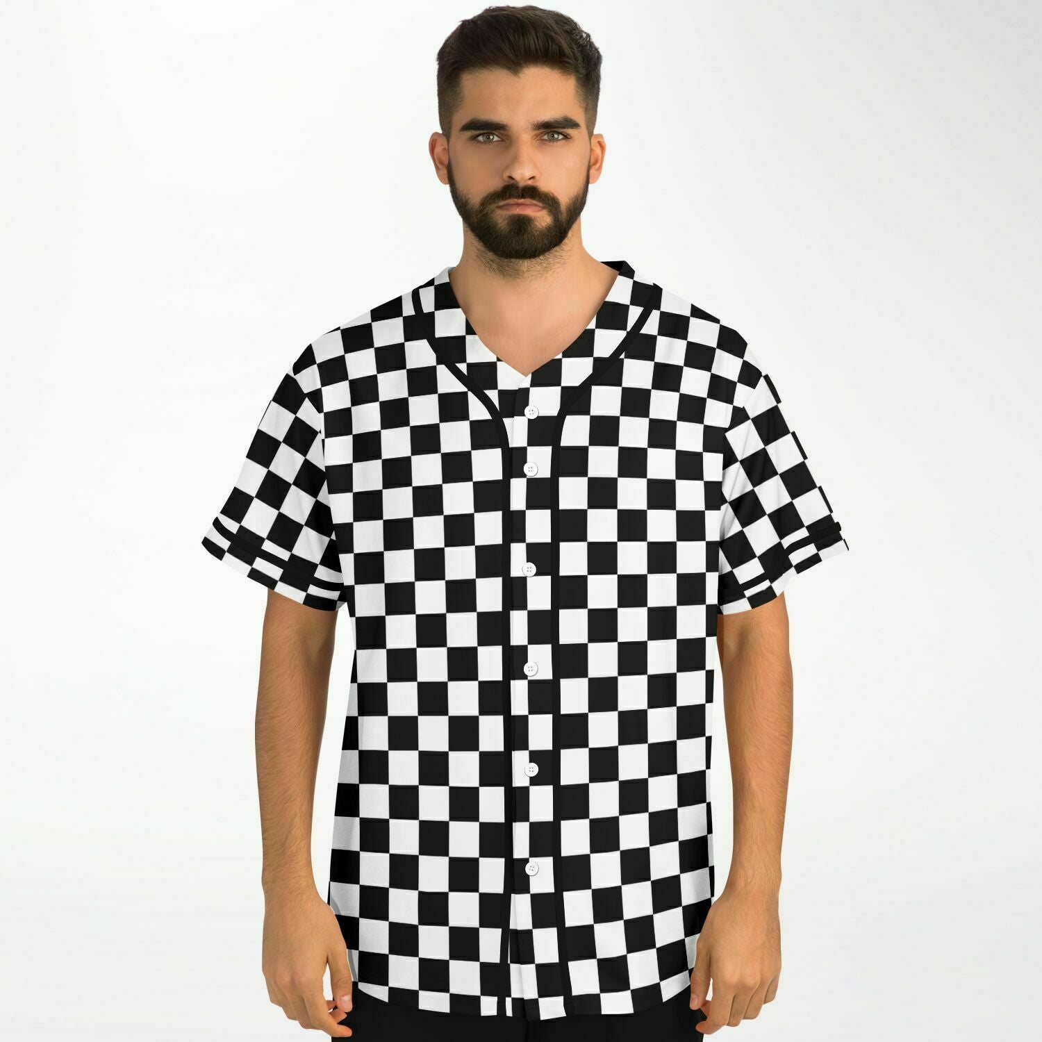 Checkered Baseball Jersey Shirt, Black White Check Men Women Unisex Vintage Season Coach Player Moisture Wicking Tshirt Starcove Fashion