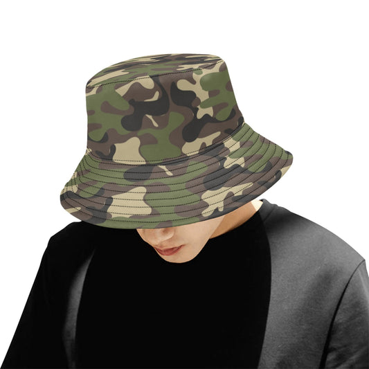 Camo Bucket Hat, Camouflage Green Army Retro Vintage Summer Festival Cute Women Men Designer Beach Sun Shade Y2K Cotton Twill