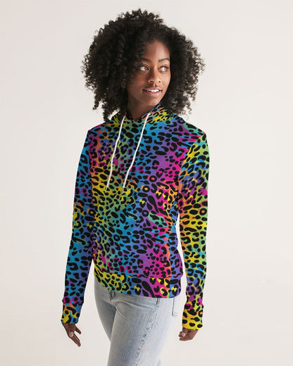 Rainbow Leopard Women Pullover Hoodie, Animal Print Aesthetic Graphic Hooded Long Sleeve Sweatshirt with Pockets Starcove Fashion