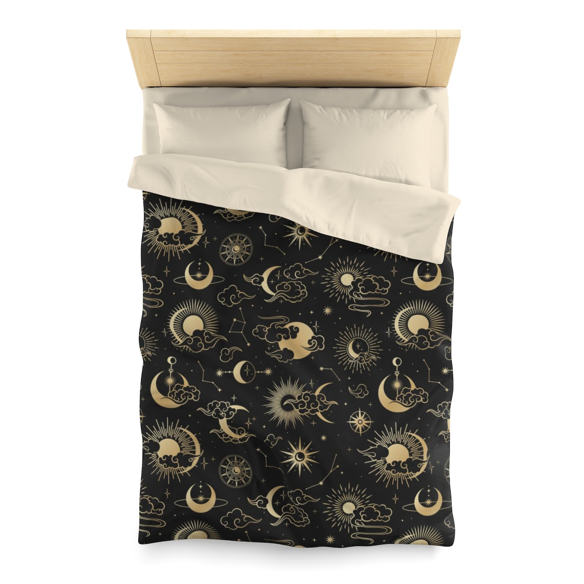 Moon Stars Duvet Bed Covers, Retro Sun Sky Oriental Asian Weather Full Queen Twin Microfiber Unique Vibrant Bed Covers Home Bedding Starcove Fashion
