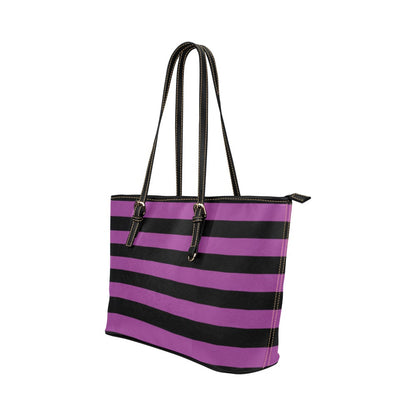 Black Purple Striped Tote Bag Purse, Stripe Vegan Leather Small Large Handbag Zip on Top Designer Handmade Shoulder Ladies Women