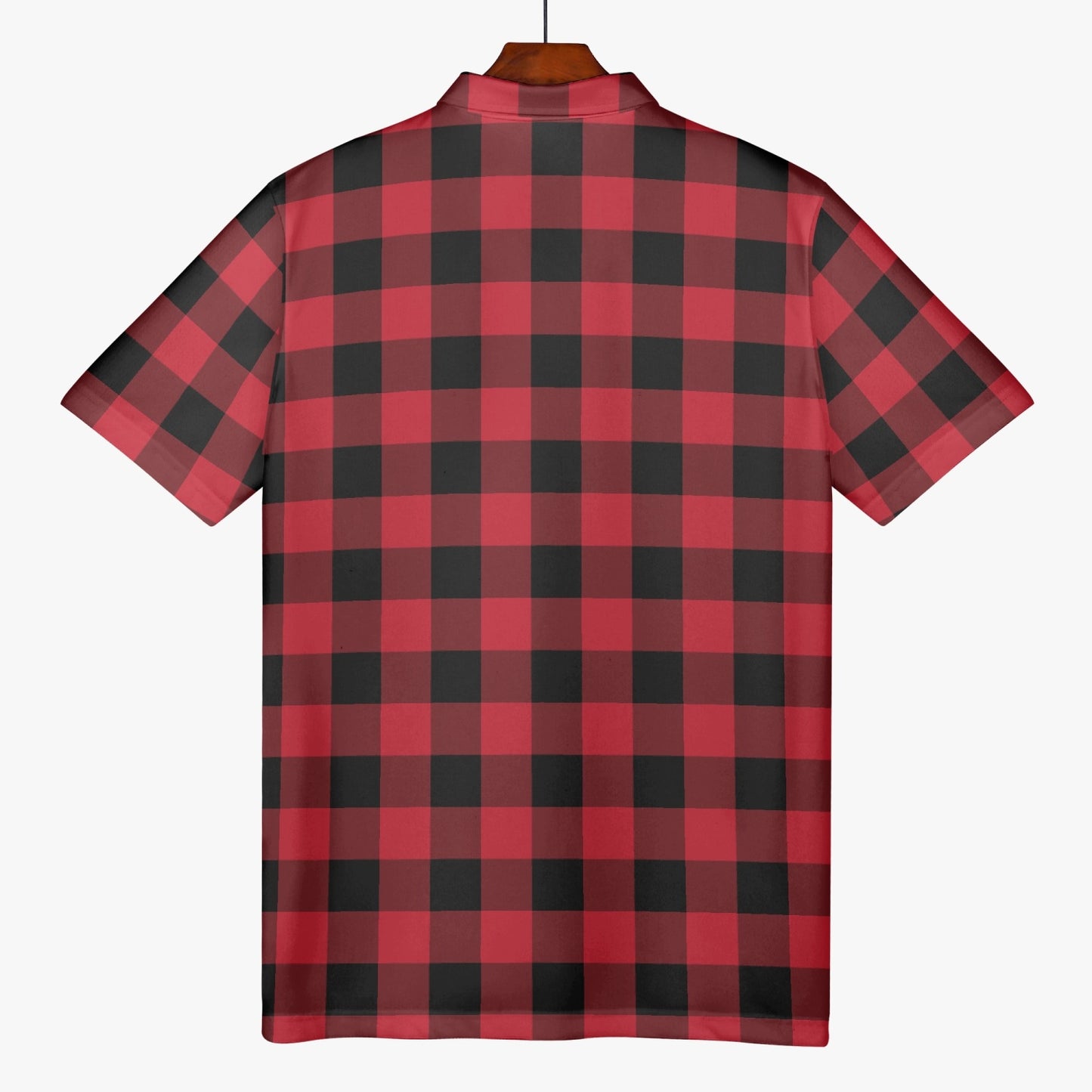 Red Buffalo Plaid Men Polo Shirt, Black Check Plus Size Collared Casual Summer Designer Buttoned Up Short Sleeve Sports Golf Tee Starcove Fashion