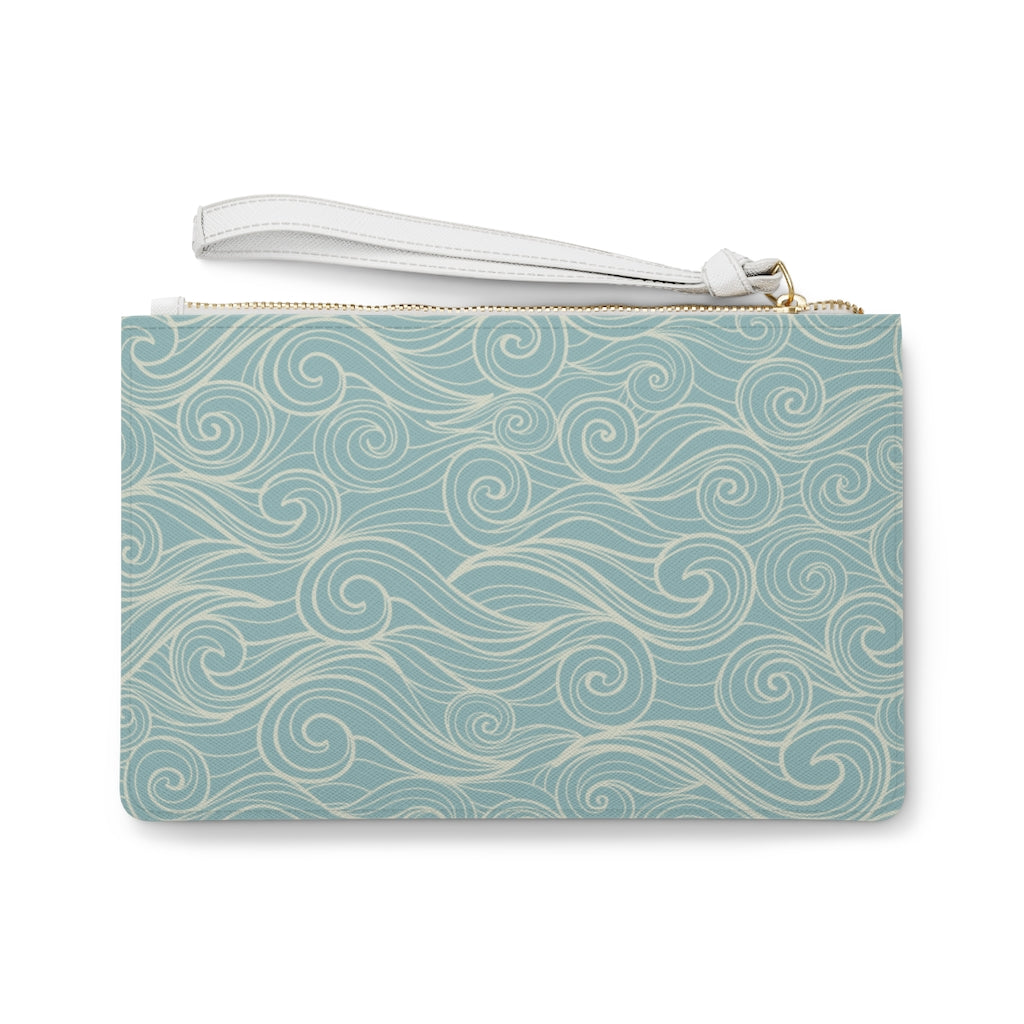 Ocean Waves Wristlet Wallet Clutch Bag Purse, Blue Pastel Sea Vegan Leather with Pocket Zipper Evening Modern Wrist Phone Pouch for Women Starcove Fashion