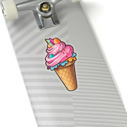 Ice Cream Sticker, Pink Art Laptop Decal Vinyl Cute Waterbottle Tumbler Car Waterproof Bumper Aesthetic Die Cut Wall Clear