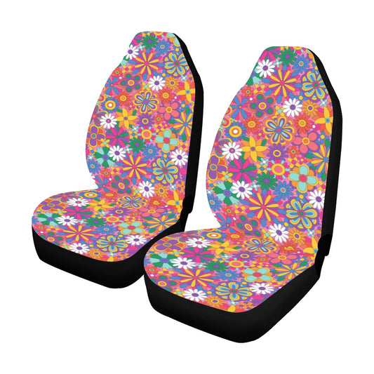 Groovy Flowers Car Seat Covers for Vehicle 2 pc, Vintage Floral 70s Hippie Cute Front Car SUV Vans Gift Her Women Truck Protector Accessory Starcove Fashion
