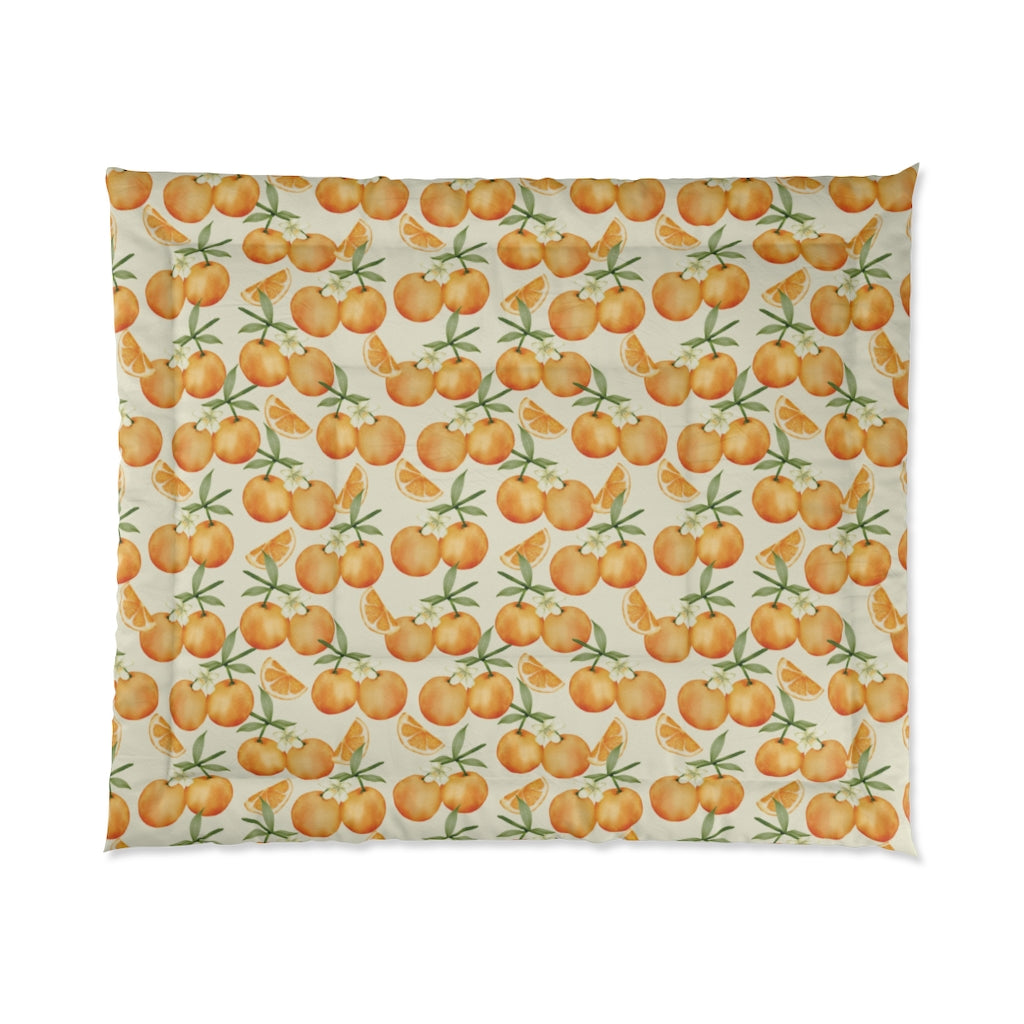 Oranges Bed Comforter, Fruit King Queen Twin Single Full Size Cool Luxury Quilted Blanket Bedding Decor Bedroom Starcove Fashion
