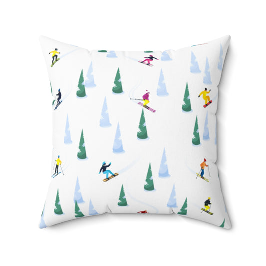 Ski Filled Pillow with Insert, Skiing Mountain Square Throw Decorative Room Winter Cabin Lodge Décor Floor Couch Cushion Starcove Fashion