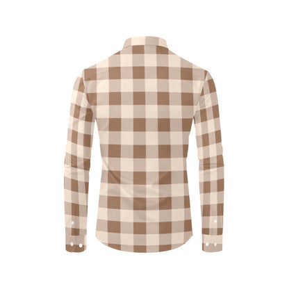 Light Brown Plaid Long Sleeve Men Button Up Shirt, Beige Cream Check Tartan Print Dress Buttoned Collar Dress Shirt with Chest Pocket XL Light Brown Plaid Long Sleeve Men Button Up Shirt, Beige Cream Check Tartan Print Dress Buttoned Collar Dress Shirt with Chest Pocket XL