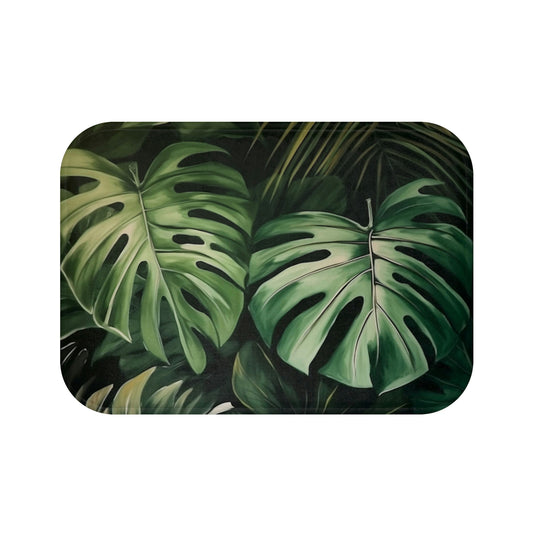 Monstera Leaves Bath Mat, Tropical Green Shower Bathroom Decor Non Slip Floor Memory Foam Microfiber Large Small Washable Rug Starcove Fashion