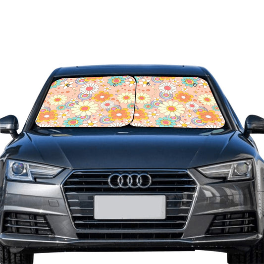 Groovy Flowers Car Sun Shade 2 Piece Set, Floral Windshield Side Window Foldable Accessories Auto SUV Trucks Protector Visor Screen Cover Starcove Fashion