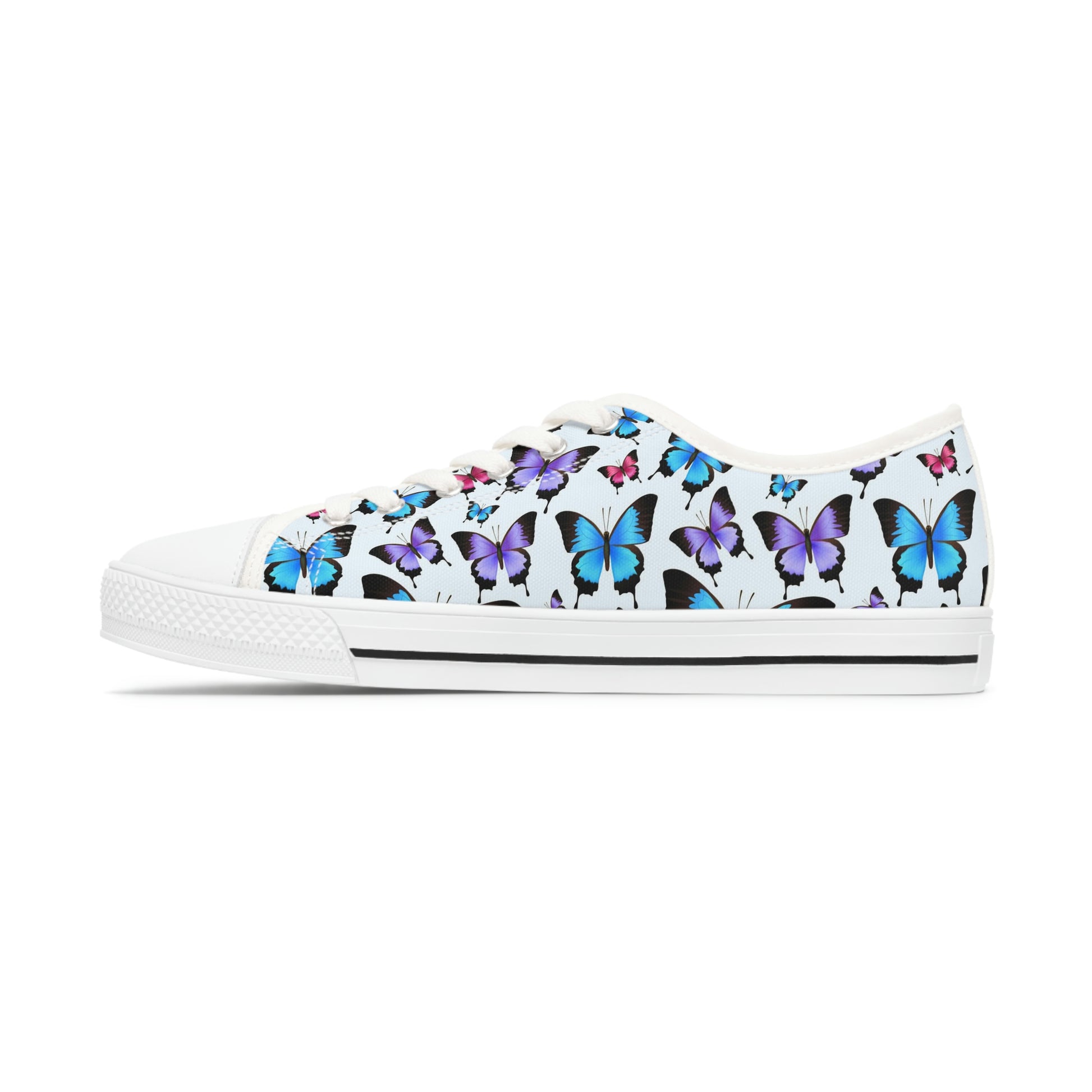 Butterfly Women Shoes, Monarch Blue Sneakers Canvas White Low Top Lace Up Custom Girls Aesthetic Flat Shoes Starcove Fashion