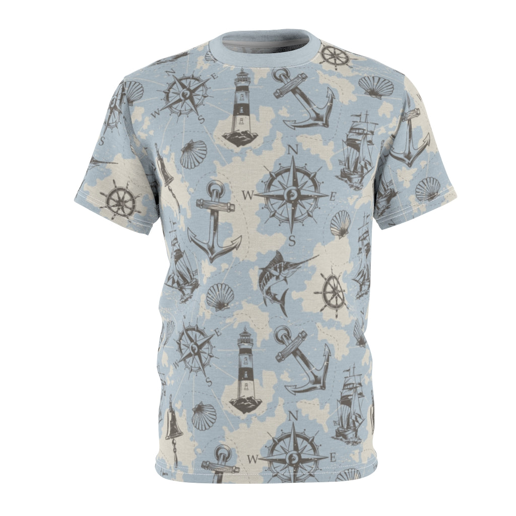 Retro Nautical Men Tshirt, Blue Vintage Anchor Compass Designer Graphic Aesthetic Fashion Crewneck Tee Top Gift Starcove Fashion