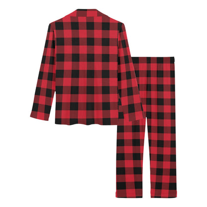 Red Buffalo Plaid Women Pajama Set, 2 Piece Pants Top PJ Checkered Winter Christmas Holiday Plaid Xmas Check Cozy Sleep Sleepwear Gift