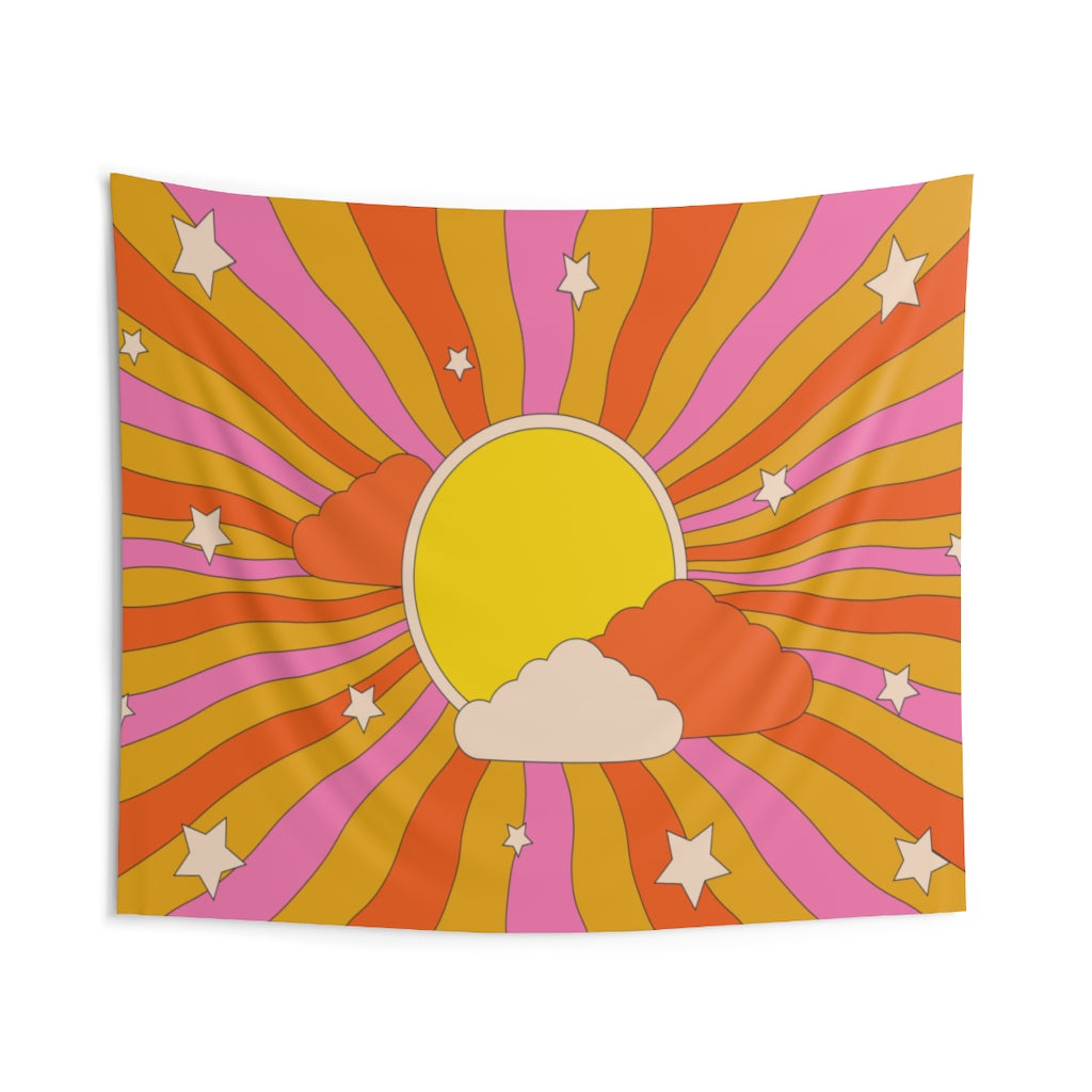 Groovy Sun Tapestry, Orange 70s Happy Landscape Indoor Wall Aesthetic Art Hanging Large Small Decor Home College Dorm Room Gift Starcove Fashion