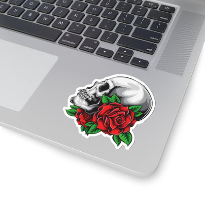 Skull Roses Sticker, Red Gothic Skeleton Tattoo Laptop Decal Vinyl Cute Waterbottle Tumbler Car Waterproof Bumper Aesthetic Die Cut Starcove Fashion
