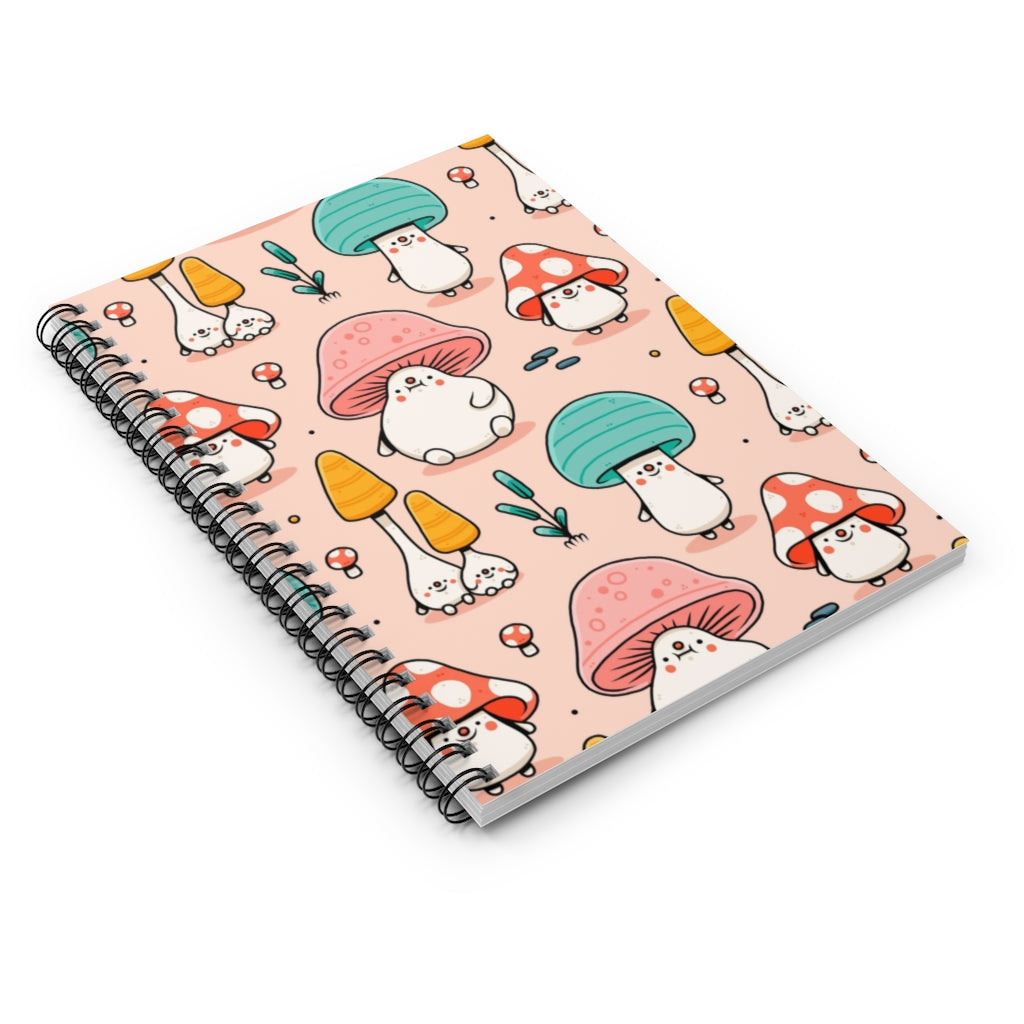 Mushroom Pink Blue Spiral Notebook, cute Pattern Design Journal Traveler Notepad Ruled Line Book Paper Pad Work Aesthetic Gift Starcove Fashion