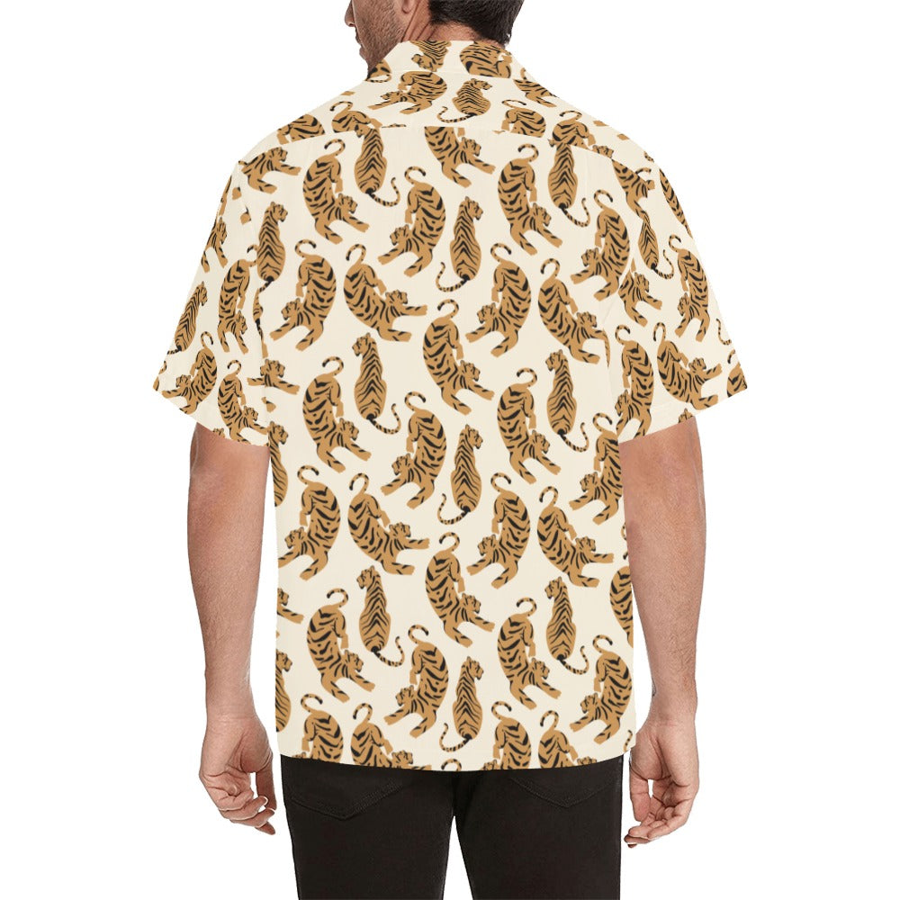 Tiger Men Hawaiian Shirt, Animal Print Vintage Retro Summer Tropical Hawaii Aloha Beach Plus Size Cool Leaves Button Down Shirt Starcove Fashion