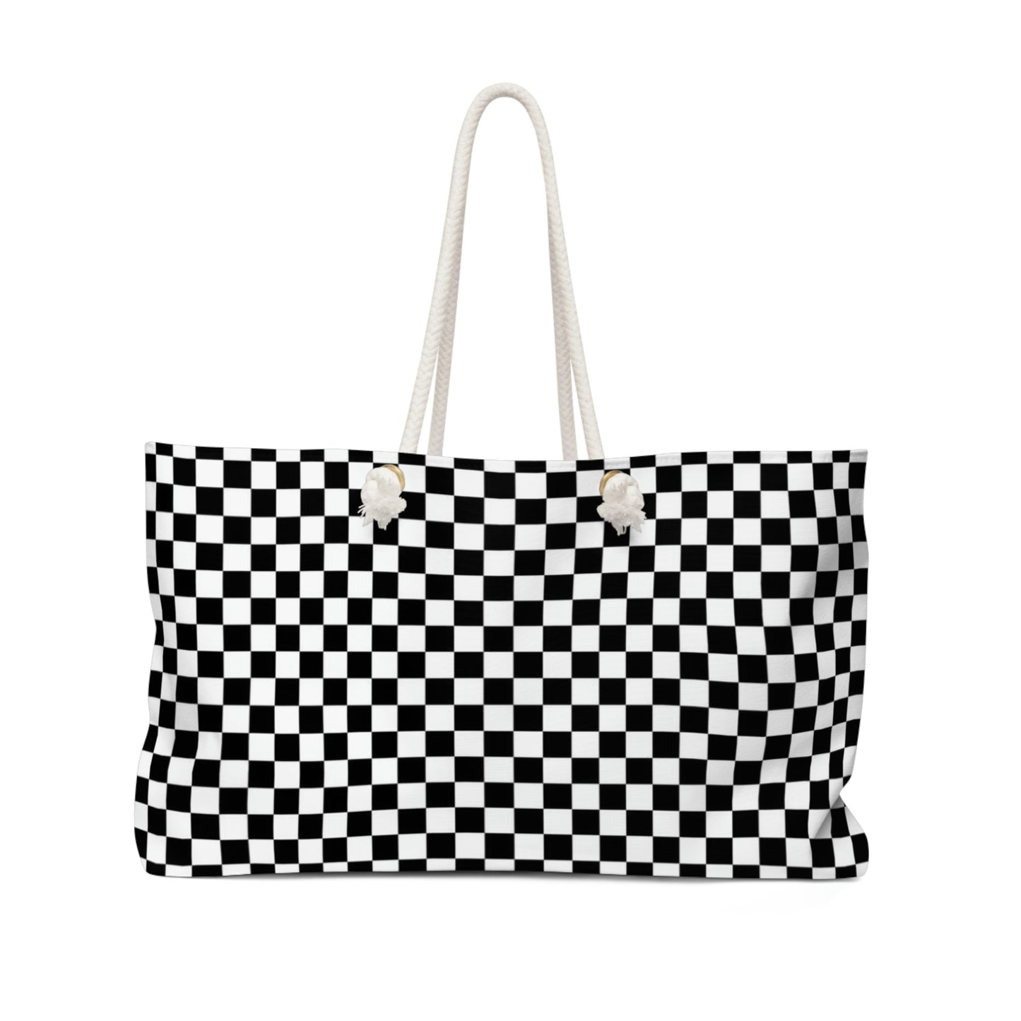 Checkered Tote Bag with Rope Handles, Black White Check Racing Flag Beach Canvas Weekender Pool Travel Large Shoulder Bag Starcove Fashion