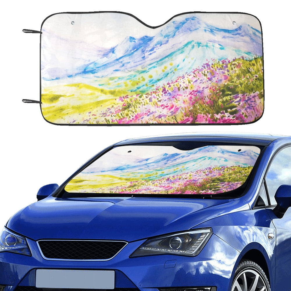 Mountain Windshield Car Sun Shade, Flowers Floral Watercolor Painting Accessories Auto Protector Window Visor Screen Cover Blocker Shield Starcove Fashion