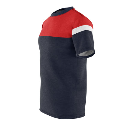 Navy Red Men Tshirt, Blue Color Block Designer Graphic Aesthetic Fashion Crewneck Tee Top Gift Shirt Starcove Fashion