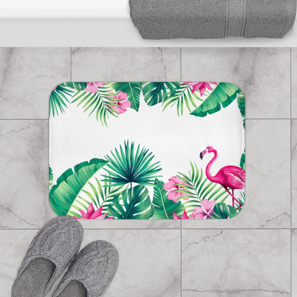 Tropical Flamingo Bath Mat, Green Pink Cute Shower Microfiber Bathroom Decor Non Slip Floor Accessories Foam Large Small Rug Starcove Fashion