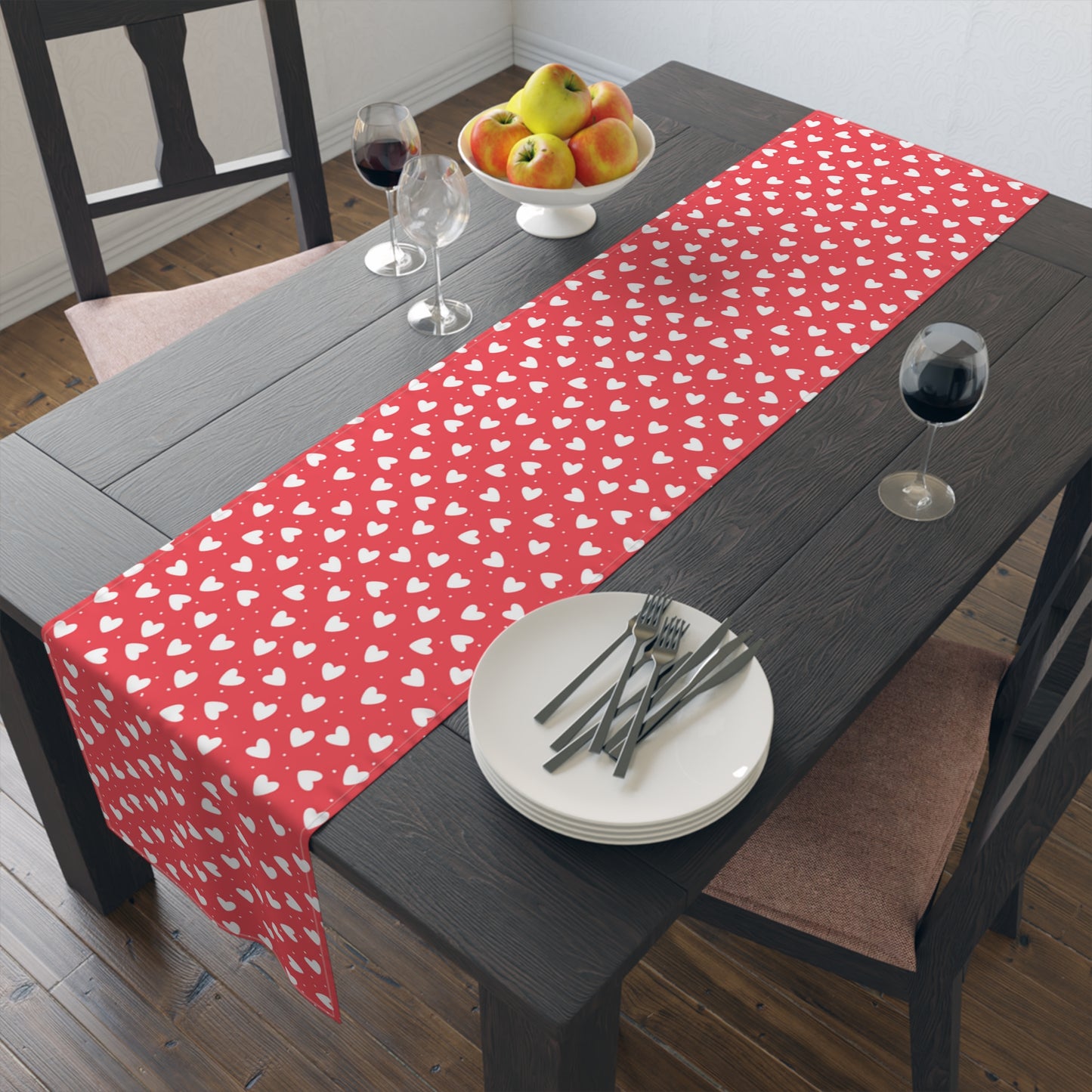 Hearts Table Runner, Valentine's Day Love Red Pink Romantic Home Decor Decoration Theme Tablecoth Dining Cotton Linen Starcove Fashion