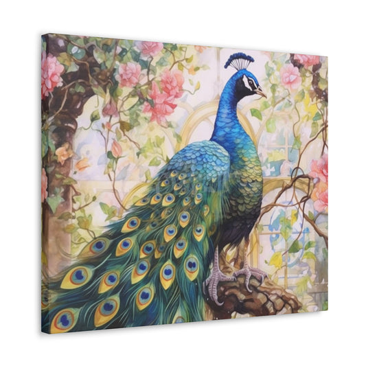 Peacock Canvas Gallery Wrap, Flowers Floral Watercolor Wall Art Print Decor Small Large Hanging Modern Landscape Living Room Starcove Fashion
