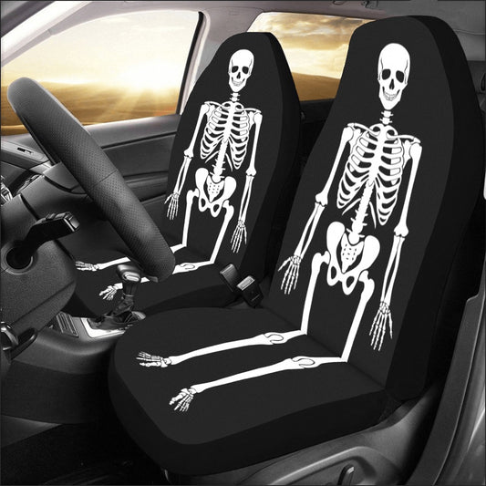 Skeleton Car Seat Covers 2 pc, Goth Bones Print Black White Skull Front Seat Universal Fit Car SUV Seat Protector Accessory Decoration Starcove Fashion