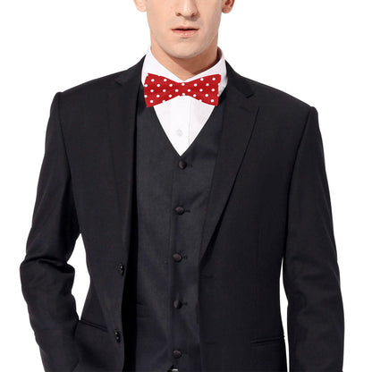 Red Polka Dot Bow Tie, Classic Chic Adjustable Pre Tied Bowtie Gift for Him Men Tuxedo Groomsmen Necktie Wedding Suit Designer