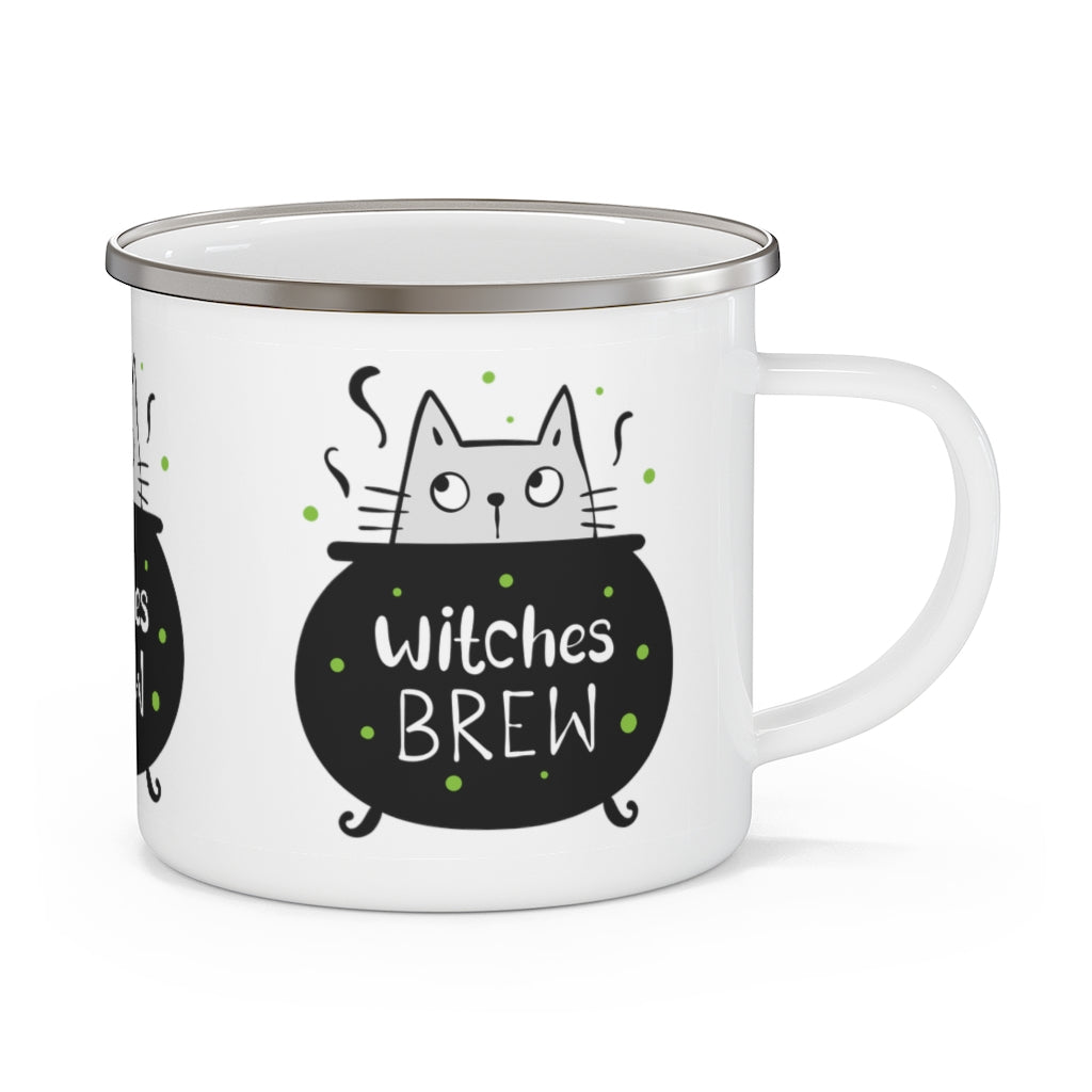 Witches Brew Enamel Camping Mug, Campfire Witch Coffee Gothic Black Cat Stainless Steel Metal Camp Cup Gift Starcove Fashion
