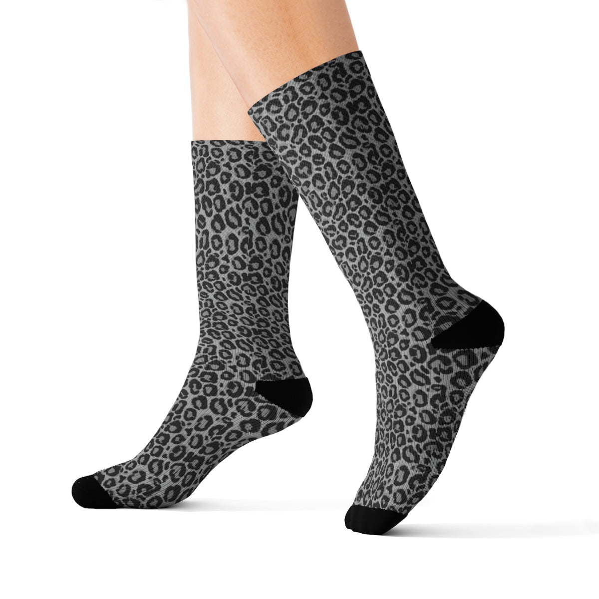 Grey Leopard Socks, Animal Print Crew 3D Sublimation Women Men Designer Fun Novelty Cool Casual Cute Unique Gift Starcove Fashion