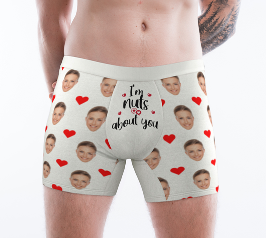 Nuts About You Personalized Men Boxers Briefs, Funny Custom Face Him Anniversary Birthday Father's Day Valentine's Gifts Groom Underwear Starcove Fashion