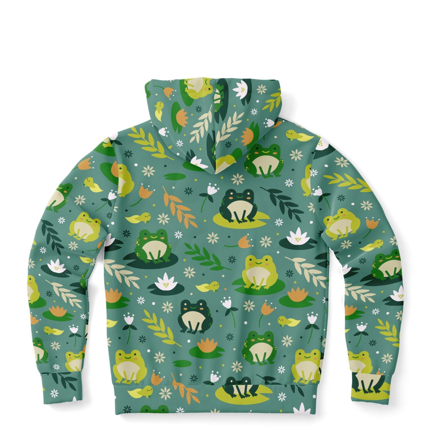 Frog Zip Up Hoodie, Green Animal Front Zipper Pocket Men Women