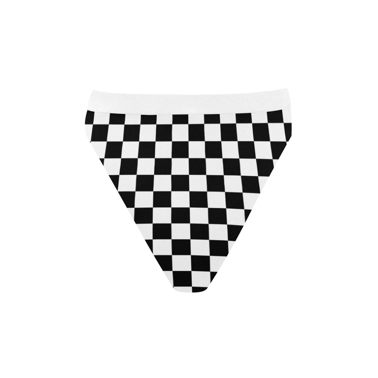 Checkered High Waisted Bikini Bottom, Black White Check Checkerboard Cheeky High Cut Leg Sexy Swim Bathing Suit Swimsuits Women Starcove Fashion