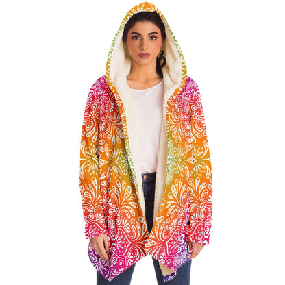 Mandala Hooded Cloak, Ombre Trippy Funky Men Women Modern Winter Warm Mink Blanket Festival Rave Wearable Cape with Pockets