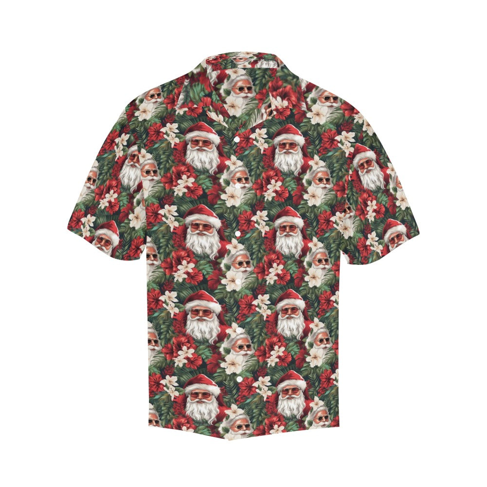 Santa Claus Men Hawaiian shirt, Tropical Christmas Xmas Dad Print Vintage Retro Hawaii Aloha Beach Plus Size Button Up Shirt Vacation