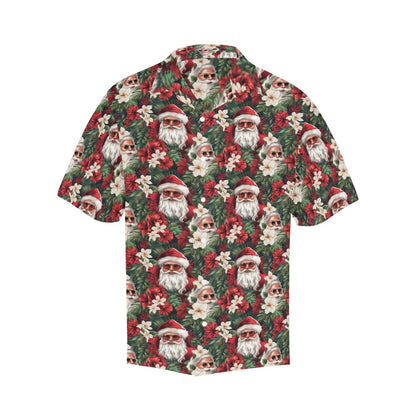 Santa Claus Men Hawaiian shirt, Tropical Christmas Xmas Dad Print Vintage Retro Hawaii Aloha Beach Plus Size Button Up Shirt Vacation