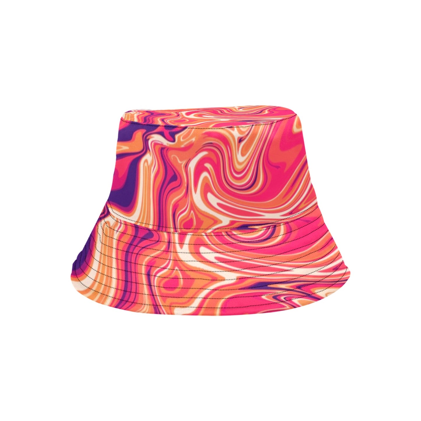 Psychedelic Bucket Hat, Red Funky Liquid Tie Dye Rave Retro Vintage Summer Festival EDM Women Men Designer Beach Sun Shade Y2K Cotton Twill