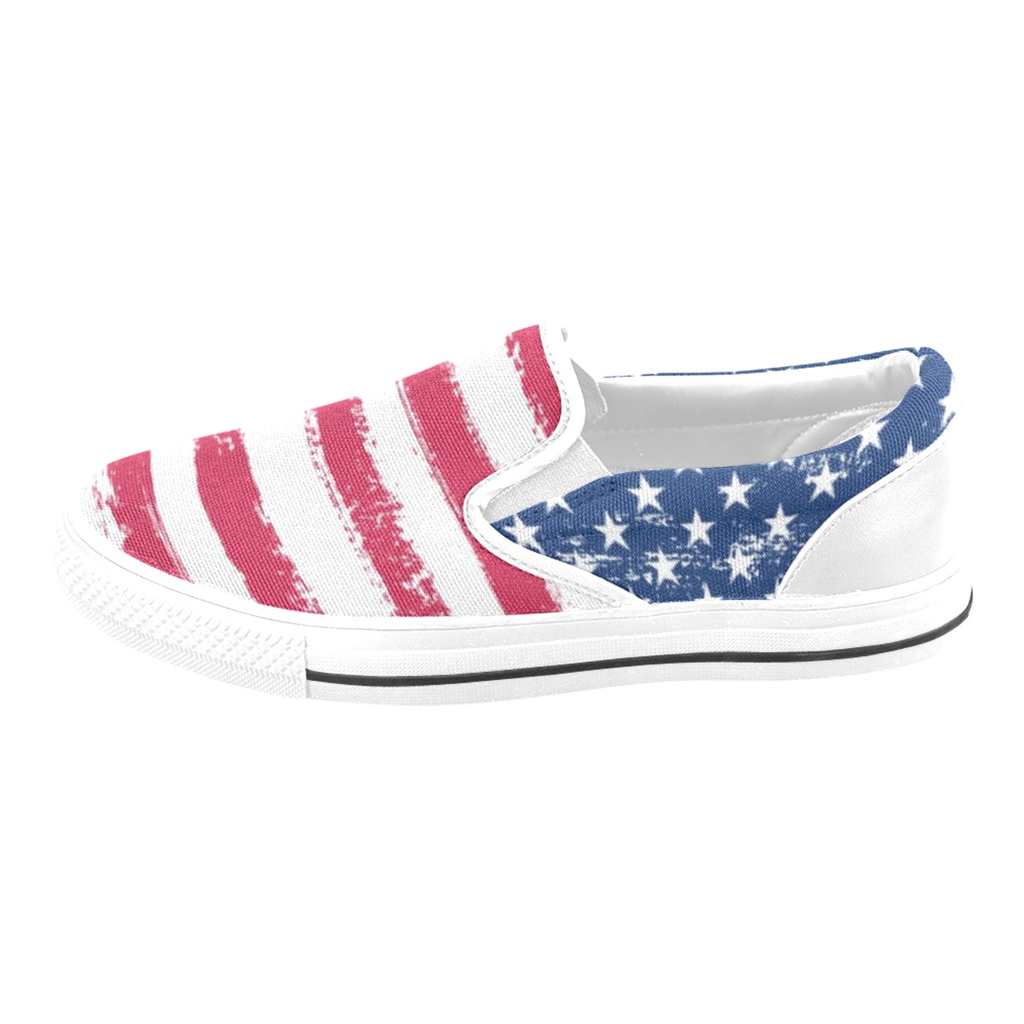 American Flag Women Shoes, Patriotic Red White Blue Mismatched Sneakers Stars and Stripes USA 4th of July Slip on Canvas Vegan Casual shoes Starcove Fashion