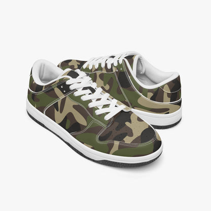 Green Camo Vegan Leather Shoes, Camouflage Sneakers White Black Low Top Lace Up Women Men Aesthetic Flat Shoes Starcove Fashion