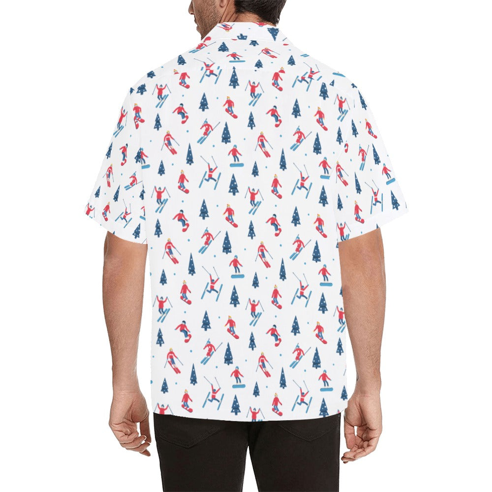 Ski Snowboard Men Hawaiian shirt, Skiing Red White Blue Snow Print Vintage Retro Hawaii Aloha Plus Size Cool Button Down Shirt Starcove Fashion